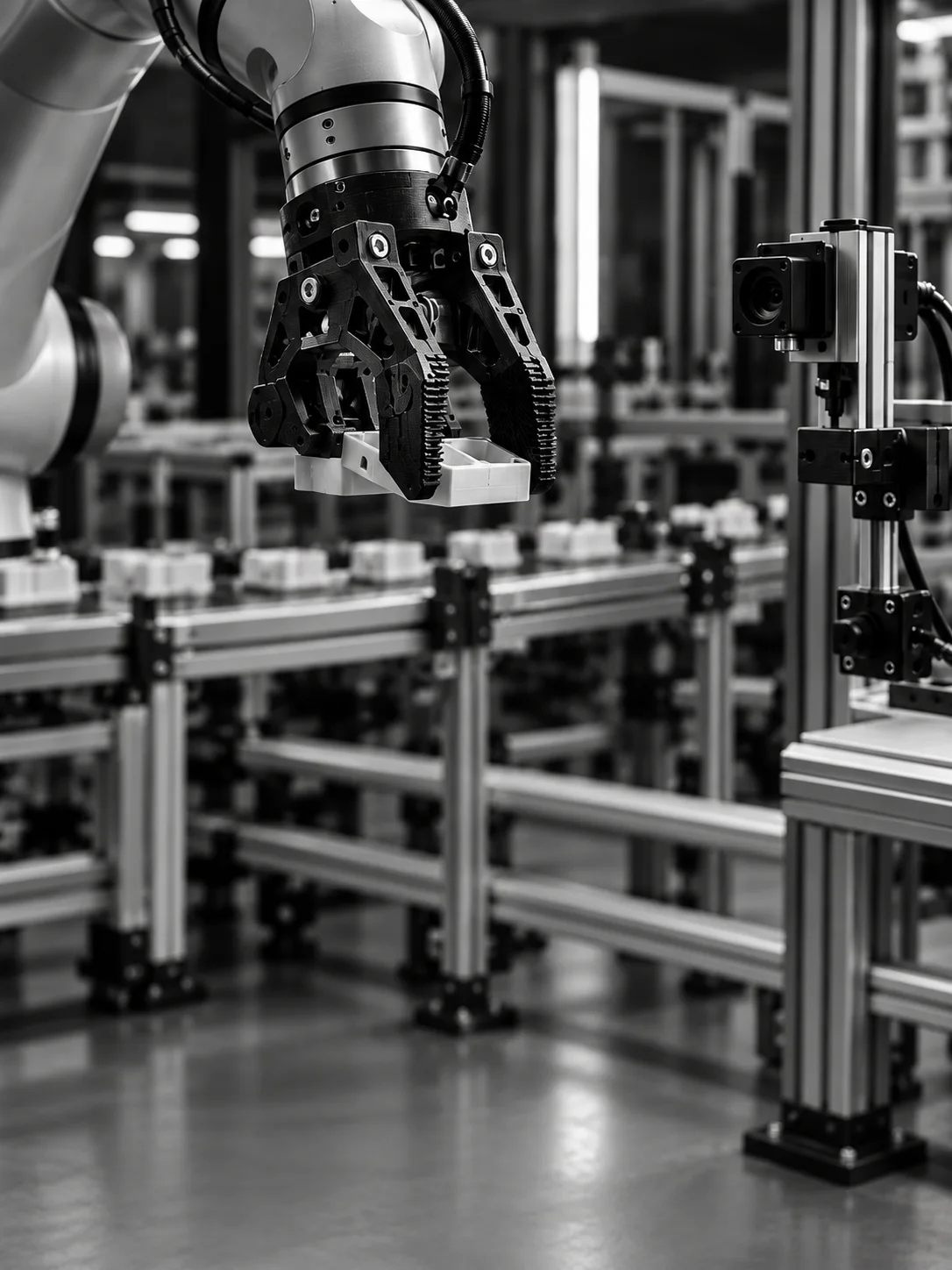 Pinza stampata in 3D montata su un robot in una linea automatizzata