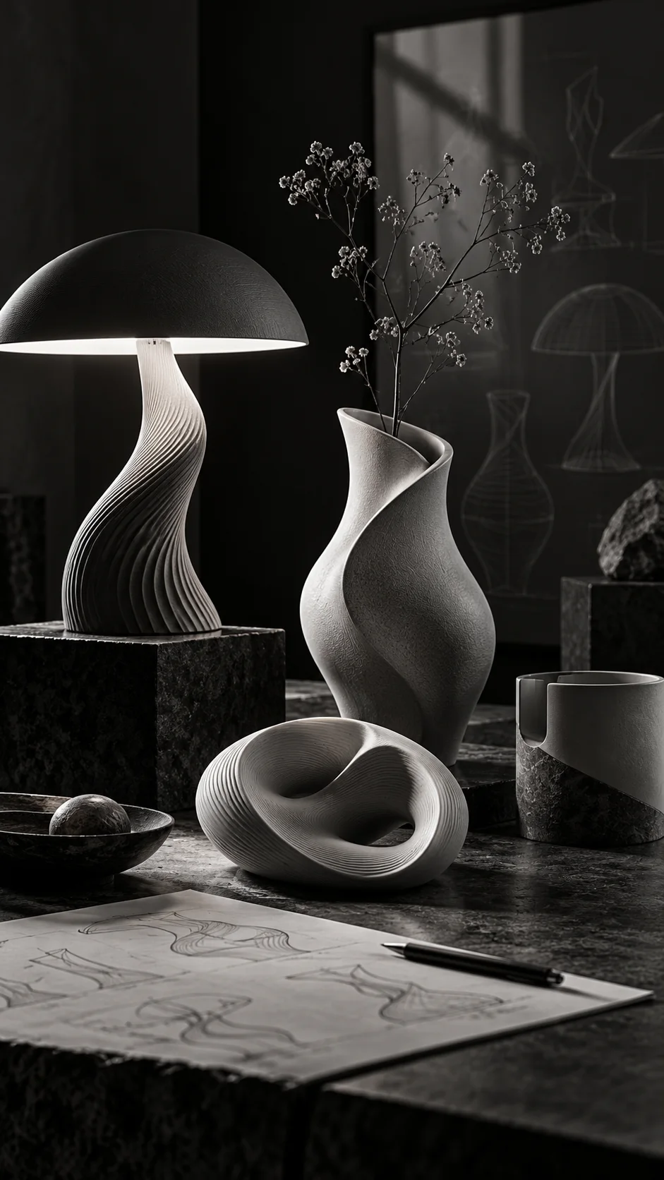 Lampada e vasi di design stampati in 3D