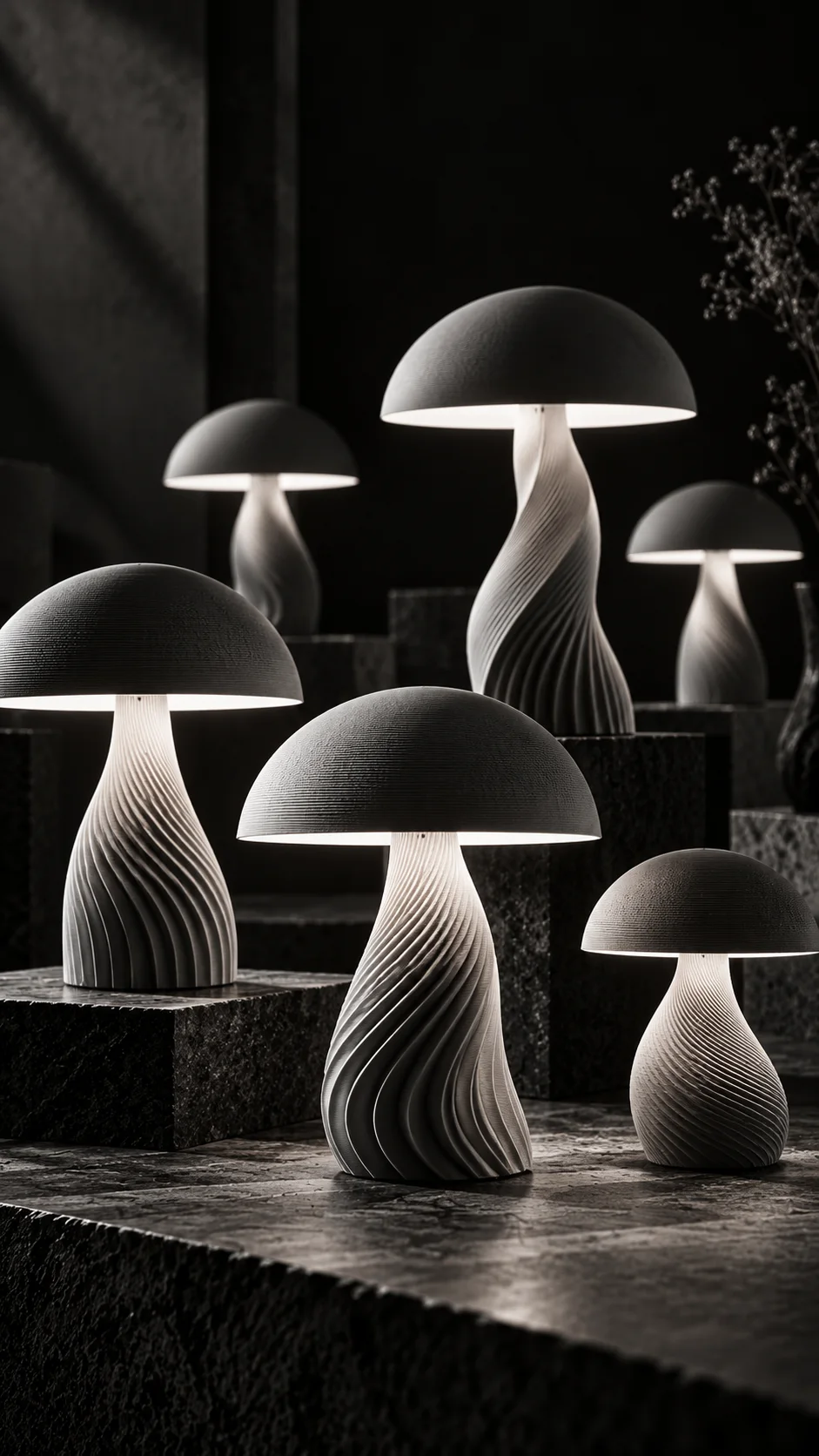 Piccola serie di lampade a fungo stampate in 3D